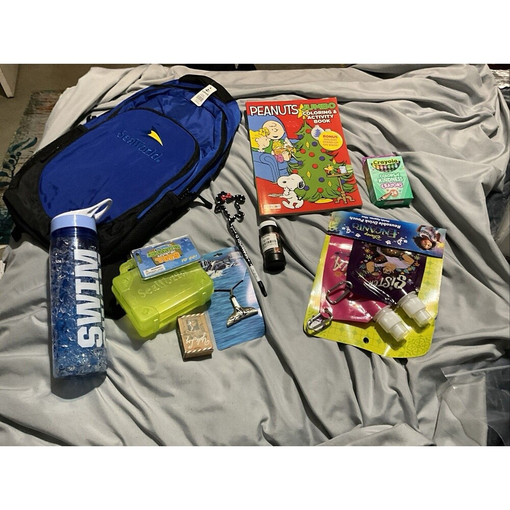 SeaWorld Backpack Official Orlando Lg., Cooling Gel Cup,Bubbles, Pen, ETC.  New